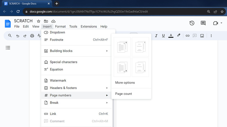 Google Docs add page number