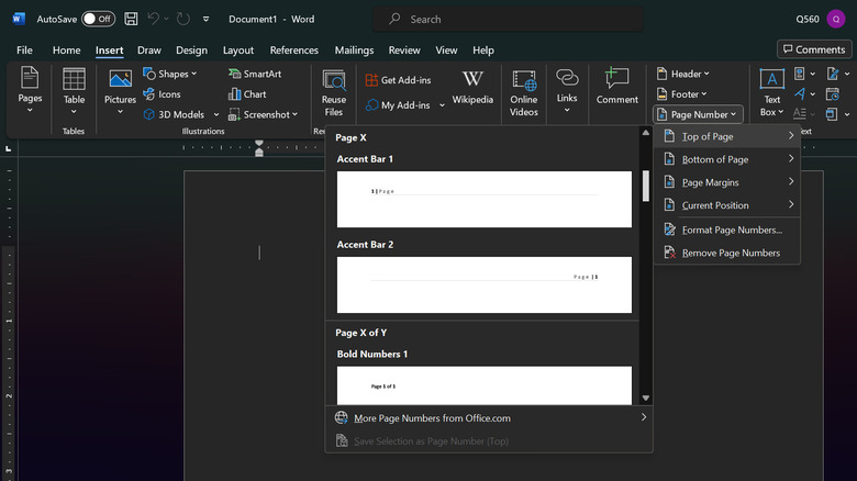 Microsoft Word add page number