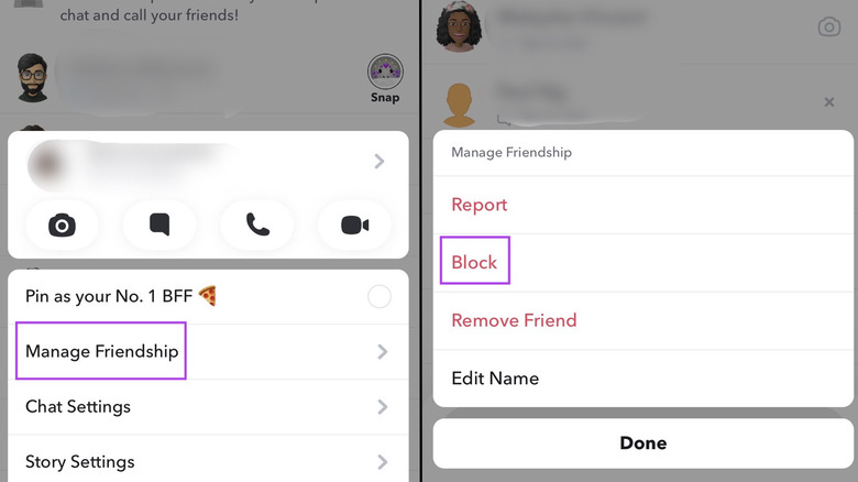 Snapchat block settings screenshot