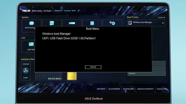 Boot menu in Asus Vivobook