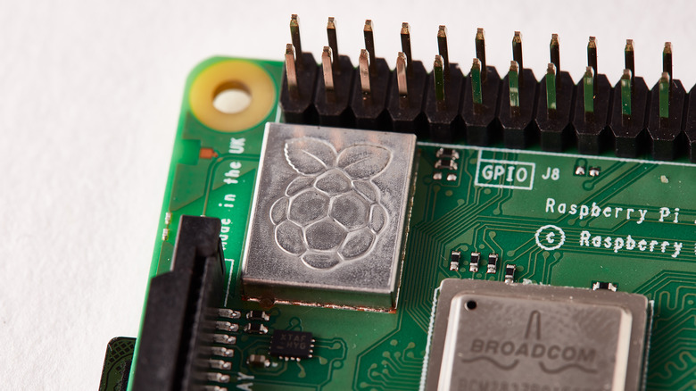 Raspberry Pi circuit board with logo