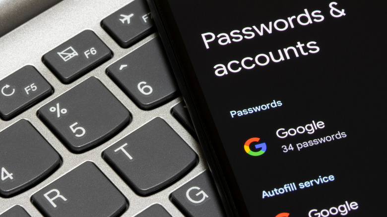 Google's passwords and accounts screen on a smartphone