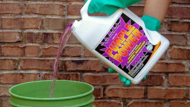 Person pouring Purple power into a bucket