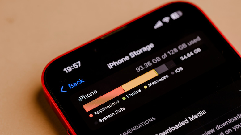 Close up of an iPhone showing storage menu