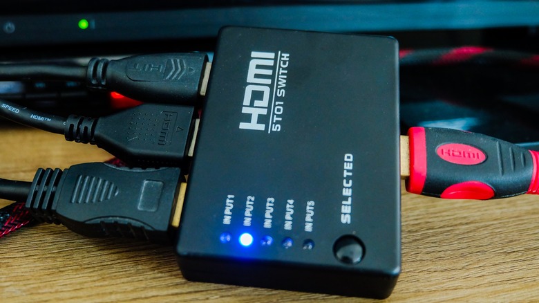 HDMI switch with cords plugged in