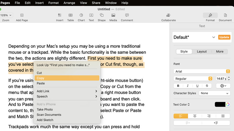 Using a mouse to Copy and Paste