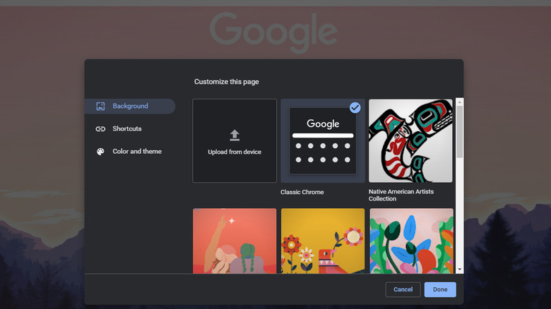 uploading background image chrome