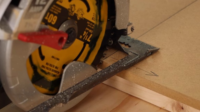 Circular saw lining up with MDF board