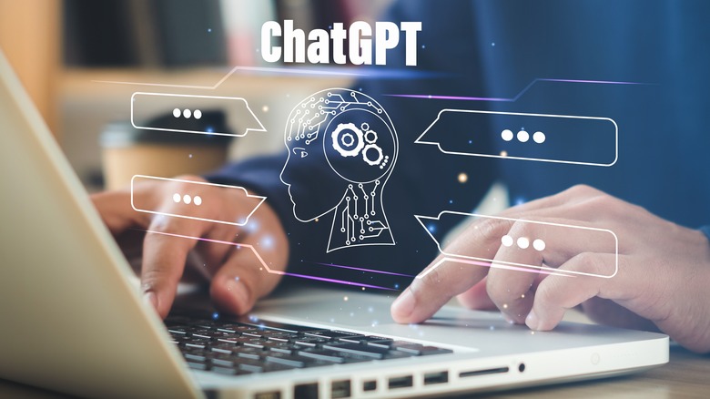 Person types on laptop ChatGPT graphics