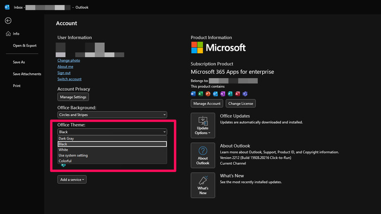 outlook change theme on windows