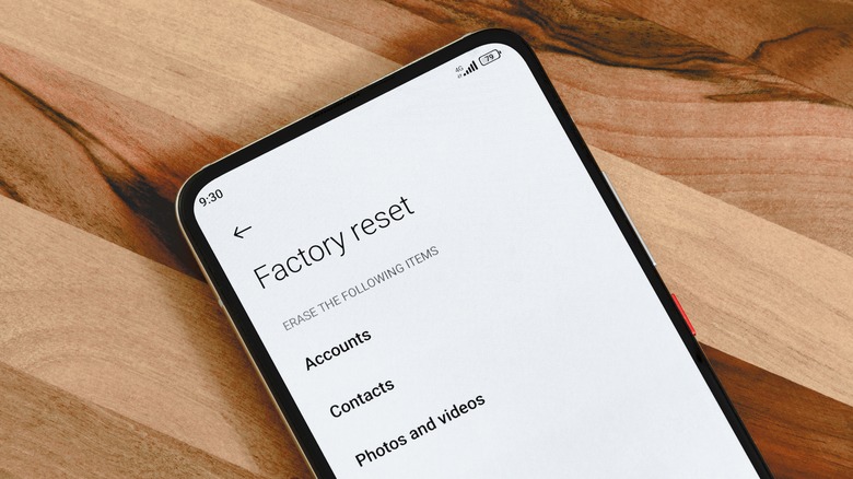 Factory Reset phone screen