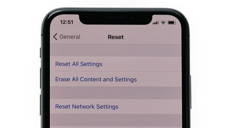 iPhone reset  menu