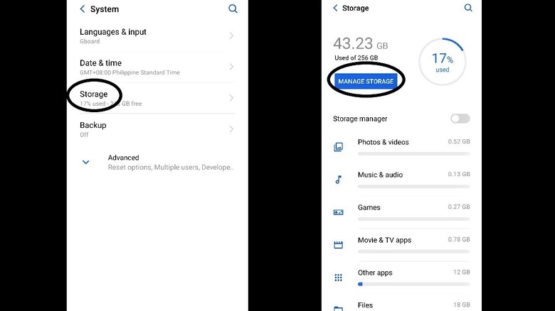 Android freeing up storage space demonstration