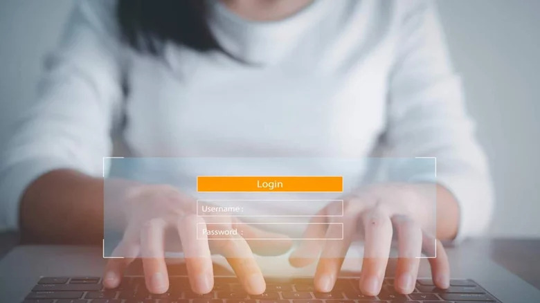 Woman typing password