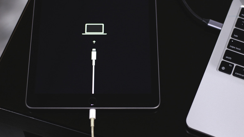 iPad in recovery mode connected to a Mac