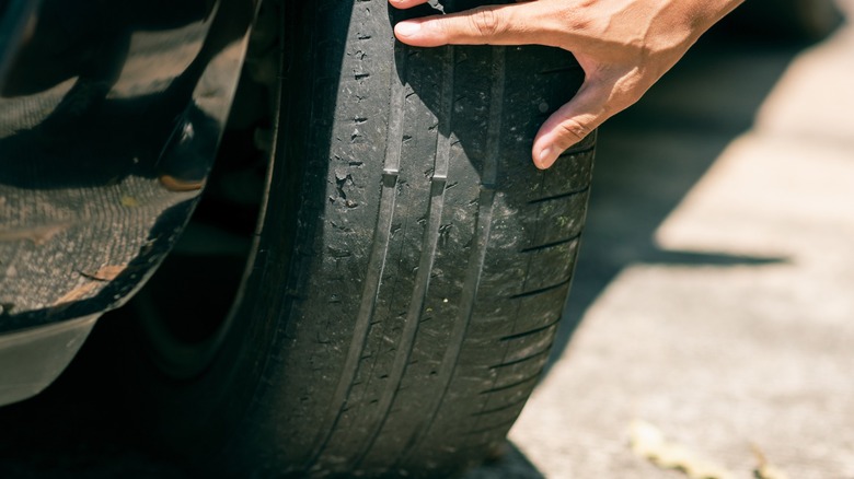 close up shot of an old car tire