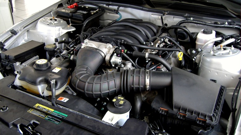 Ford Mustang engine in engine bay