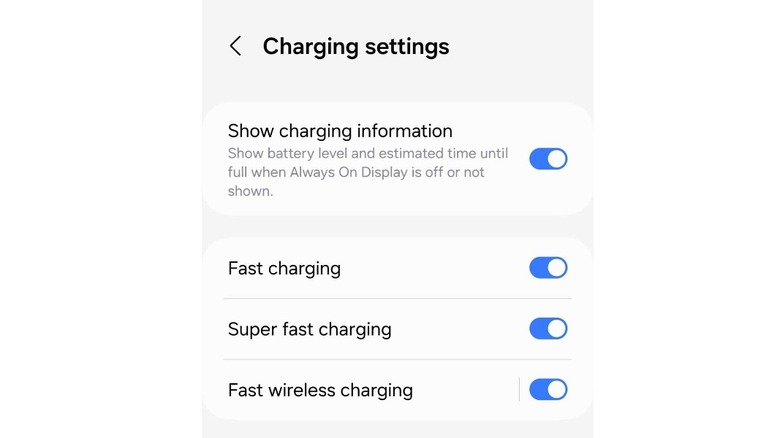 Samsung Galaxy S22 Charging settings menu