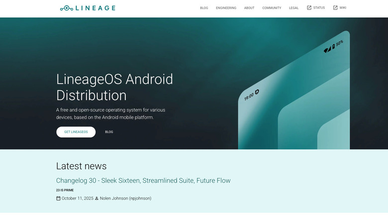 The homepage of the lineage OS website