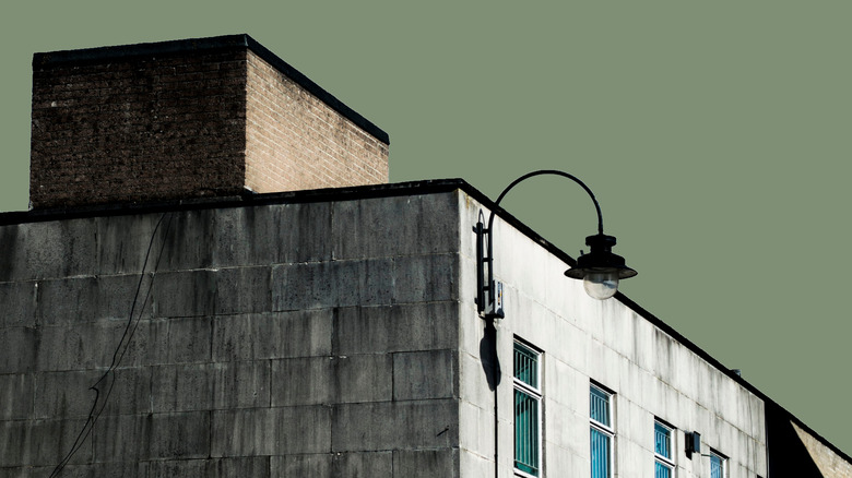 building photo with solid color background