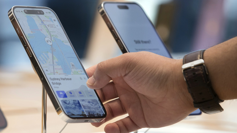person using apple maps iphone