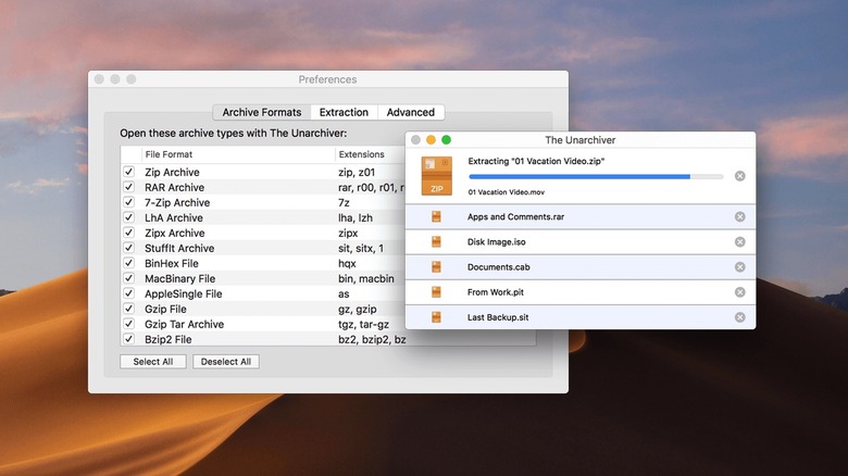 Unarchiver app on Mac