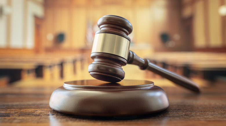 A gavel on block in courtroom