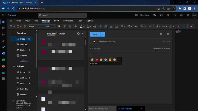 Outlook web emoji picker