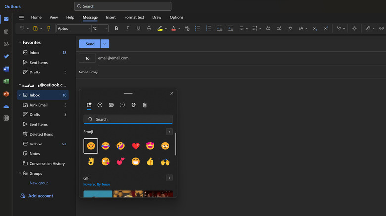 Windows emoji picker on Outlook