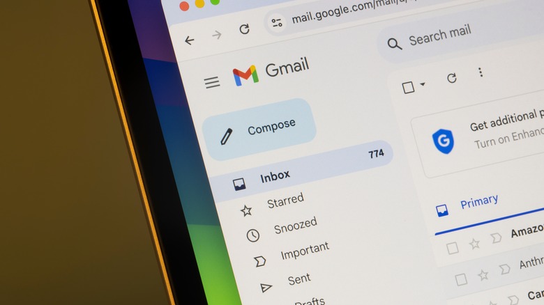 Gmail standard view on a laptop
