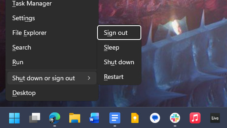 Power options in Windows 11 Start context menu