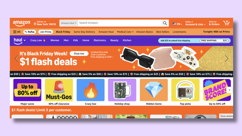 Screenshot of Amazon's Haul page