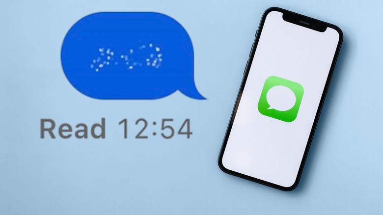 Invisible Ink bubble laid over iOS Messages logo on smartphone