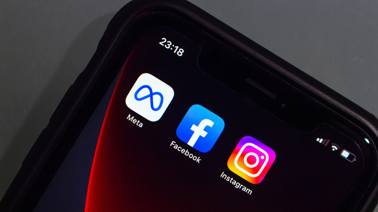 Instagram, Facebook, and the Meta app installed on a smartphone.