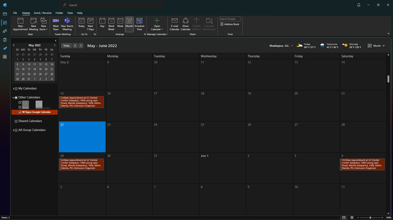 google calendar synced in outlook