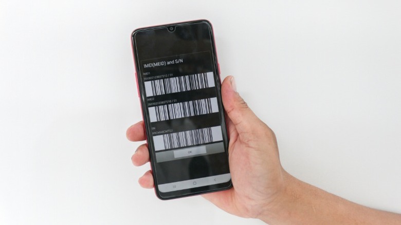 IMEI displayed on a phone's screen