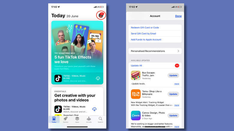screenshots of Updates page in Apple's App Store