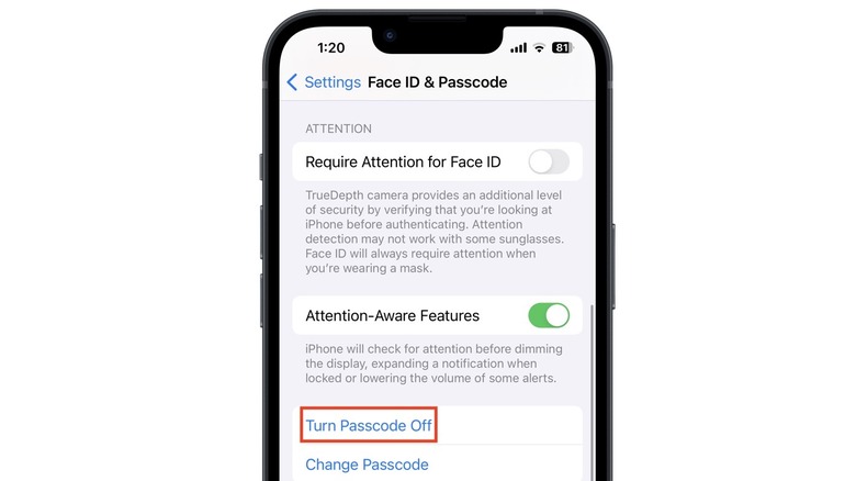 Turn Passcode Off setting on iPhone