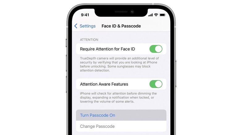 iPhone Turn Passcode On setting