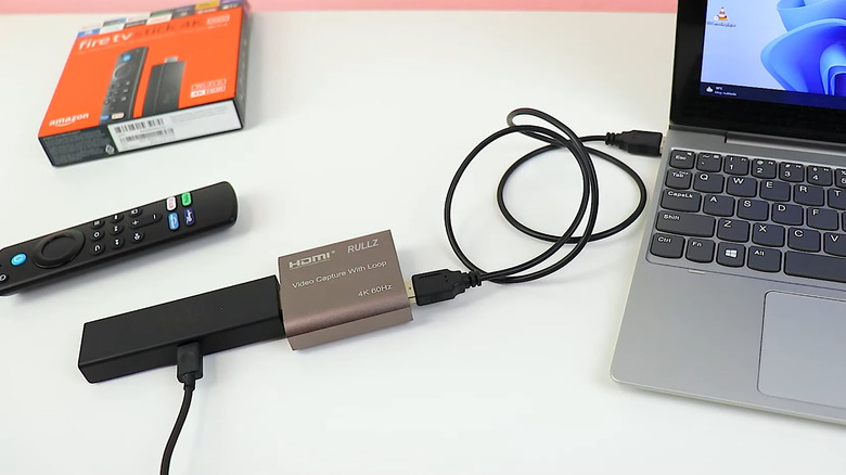 Fire TV Stick connected to laptop via capture card