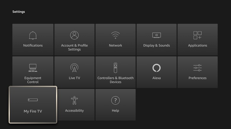 Fire TV settings menu