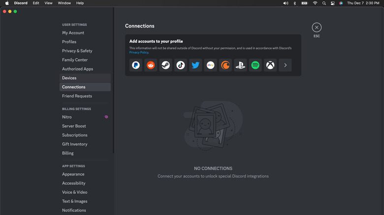 screenshot of discord settings to link xbox