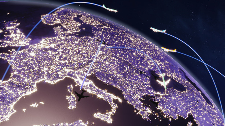 Multiple planes flying over the Earth.