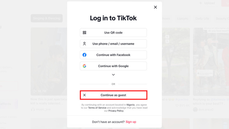 continue as guest tiktok