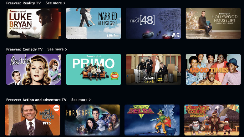 Freevee catalog on desktop