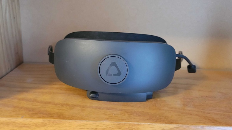 The headset's detachable battery pack with logo