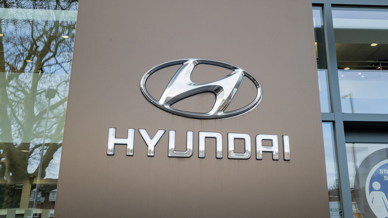 Hyundai logo on the side of a building