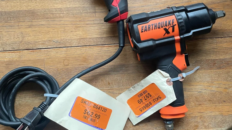 Harbor Freight tools with orange tags displayed