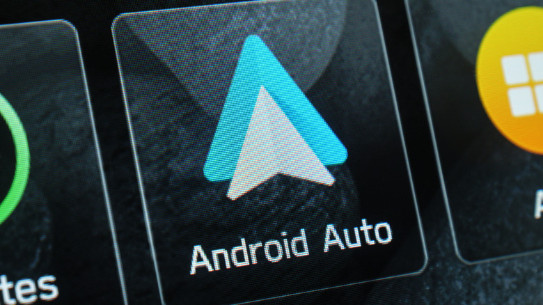 Close-up of Android Auto icon on a screen.