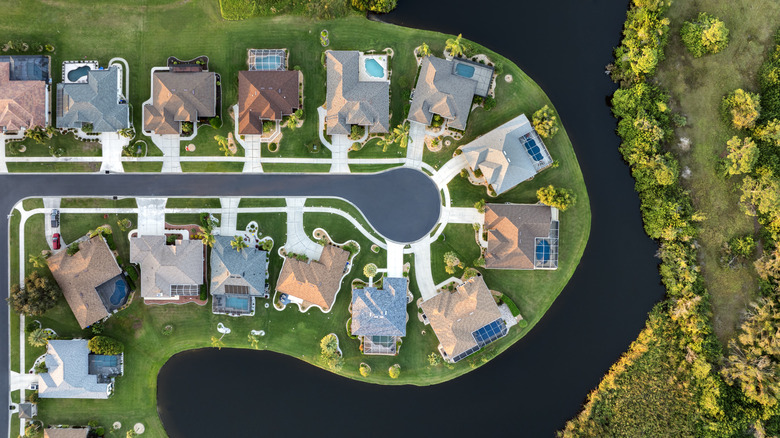 Aerial photo showing a neighborhood from overhead